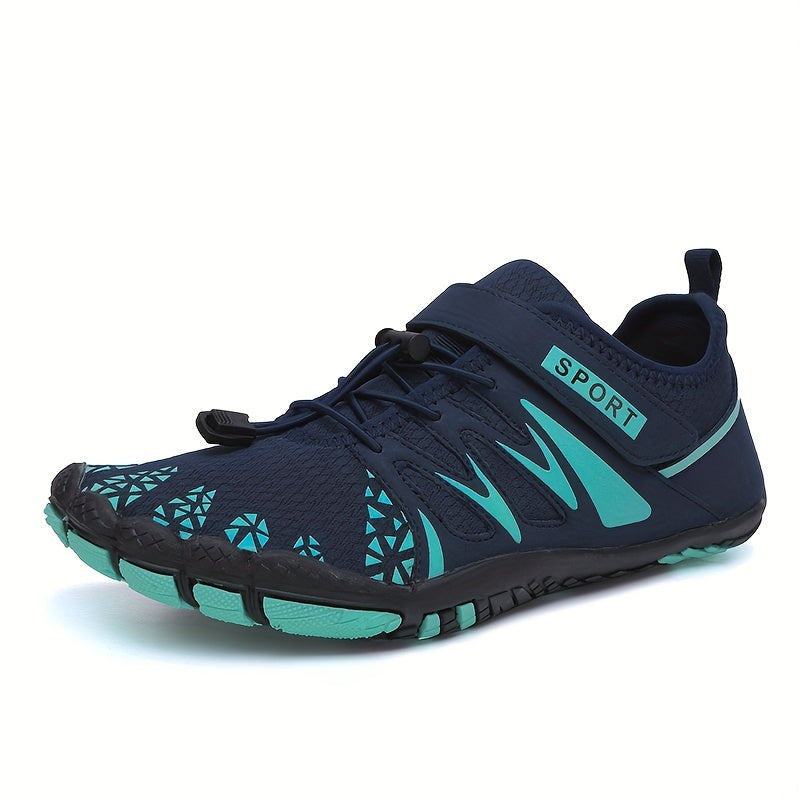 [Breathable Barefoot Water Shoes] Breathable Men's Barefoot Water Shoes - Non-Slip, Durable Striped Design - Perfect for Beach, Workout, Walking, Hiking & Running | Lace-Up Closure | Mesh Upper & Rubber Sole