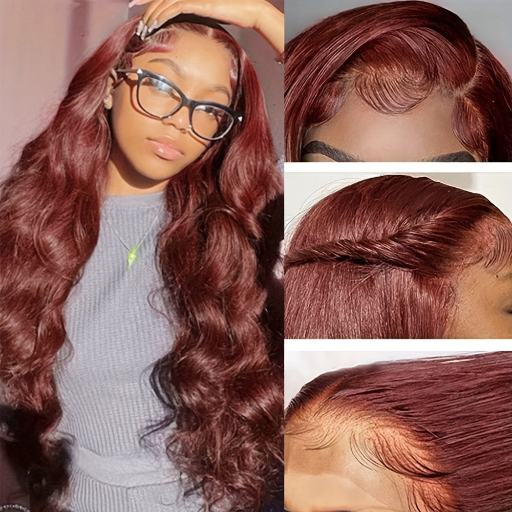 Reddish Brown Lace Front Human Hair Wigs Body Wave 13x6 HD Lace Frontal Wig Preplucked Dark Red Brown Lace Front Wig