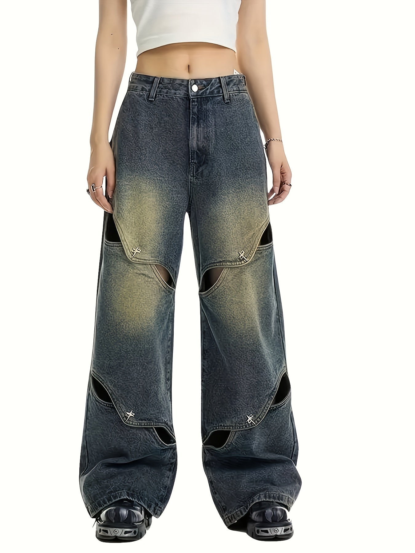 Vintage-Style Ripped Baggy Jeans for Men & Women - Distressed Streetwear with Multiple Pockets, Loose Fit Denim for Casual Outings, Casual Streetwear | Ripped Jeans Style | Pocket Details