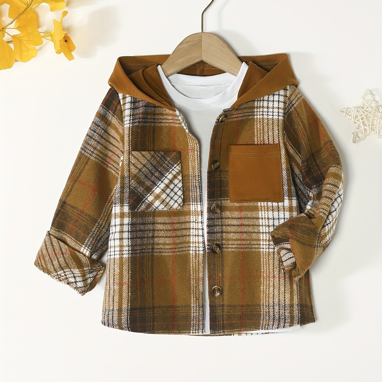 Kids Boys Plaid Shirts Long Sleeve Button Down Hooded Tops Spring Fall Outwear Shirts Jacket Clothes