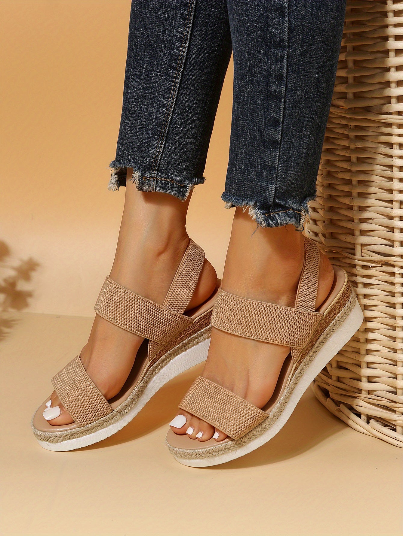 Womens Stylish Platform Espadrille Wedge Sandals - Ultra-Comfortable Knit Slip-Ons with Open Toe & Slingback Strap - Perfect for Casual Summer Style