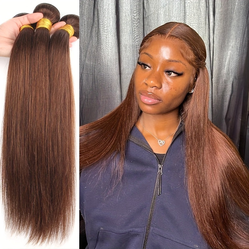 Brown Bunches Of Human Hair, Light Brown Straight Hair Bunches, 3 Brazilian Straight Hair Bunches, 100% Human Hair, Women'S Hair Extension