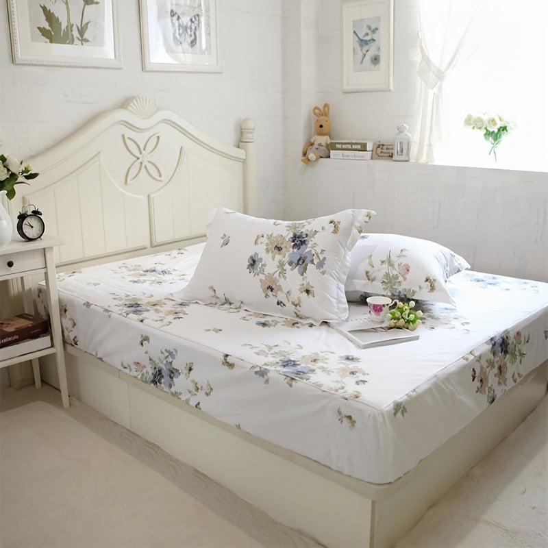 4-Piece White Floral Shabby Chic Bed Sheet Set - 100% Soft Cotton, Breathable, Hypoallergenic, and Gentle on Skin - Luxurious Bedding for a Comfortable Sleeping Experience