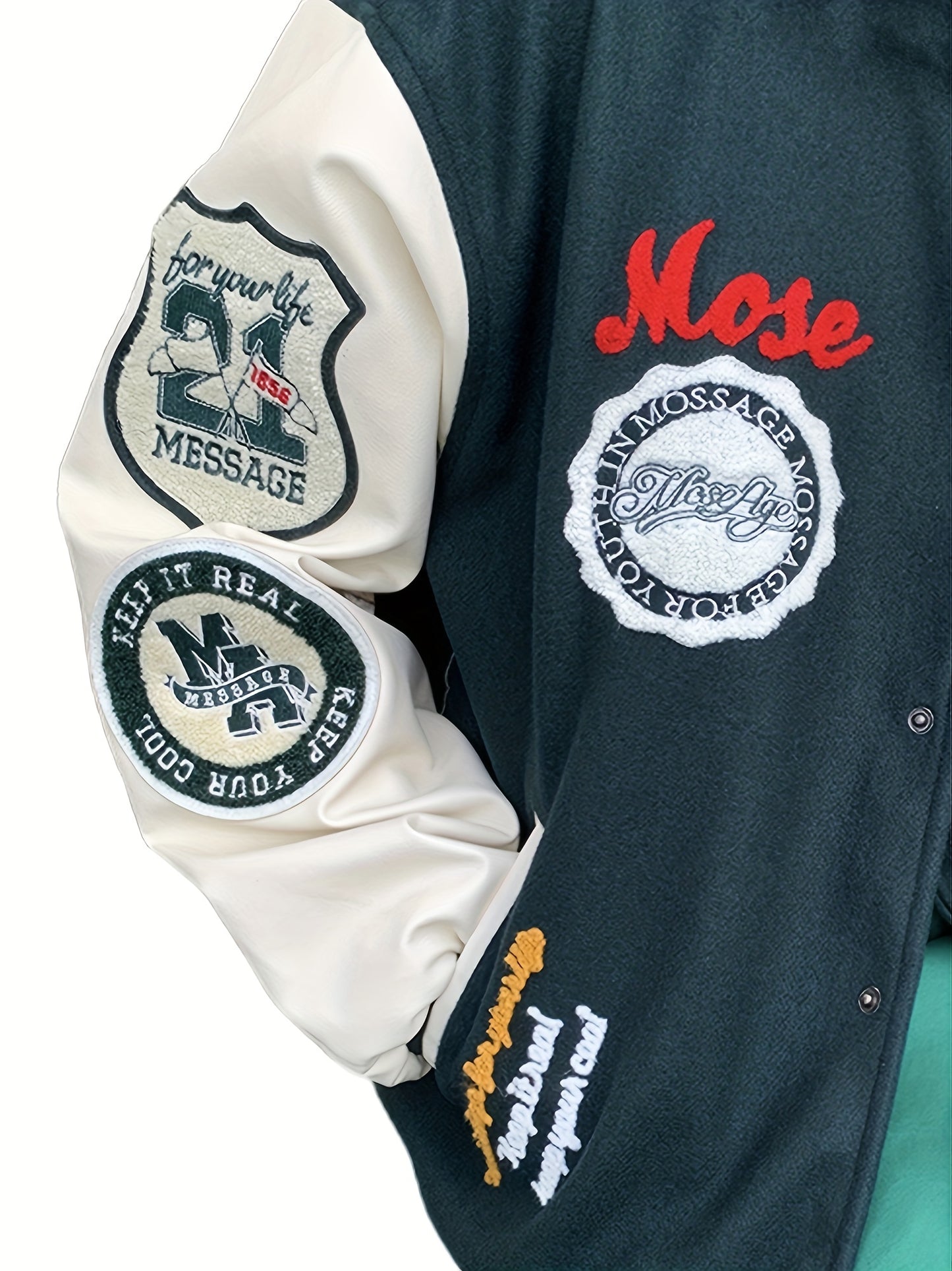 Casual Comfort: Men's Machine-Washable Long-Sleeve Varsity Jacket with Alphabet Pattern – Non-Stretch Fabric with Pockets