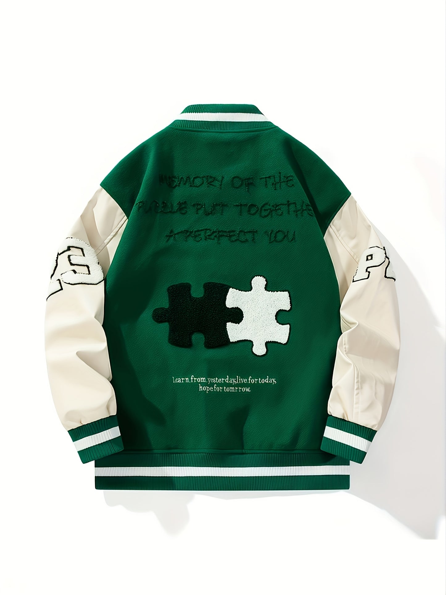 Men's Casual Varsity Jacket with Embroidery and Color Block, Durable Polyester & Easy-Care, Ideal for Spring/Fall Daily Wear