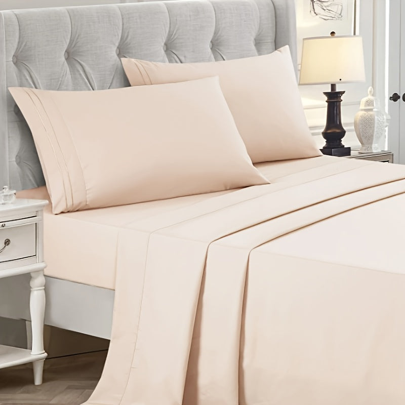 4 Pieces Bed Sheet Set Queen Size Sheets Hotel Bed Sheets Bed Sheet Set (+8 Inch) Pocket Depth Queen Standard
