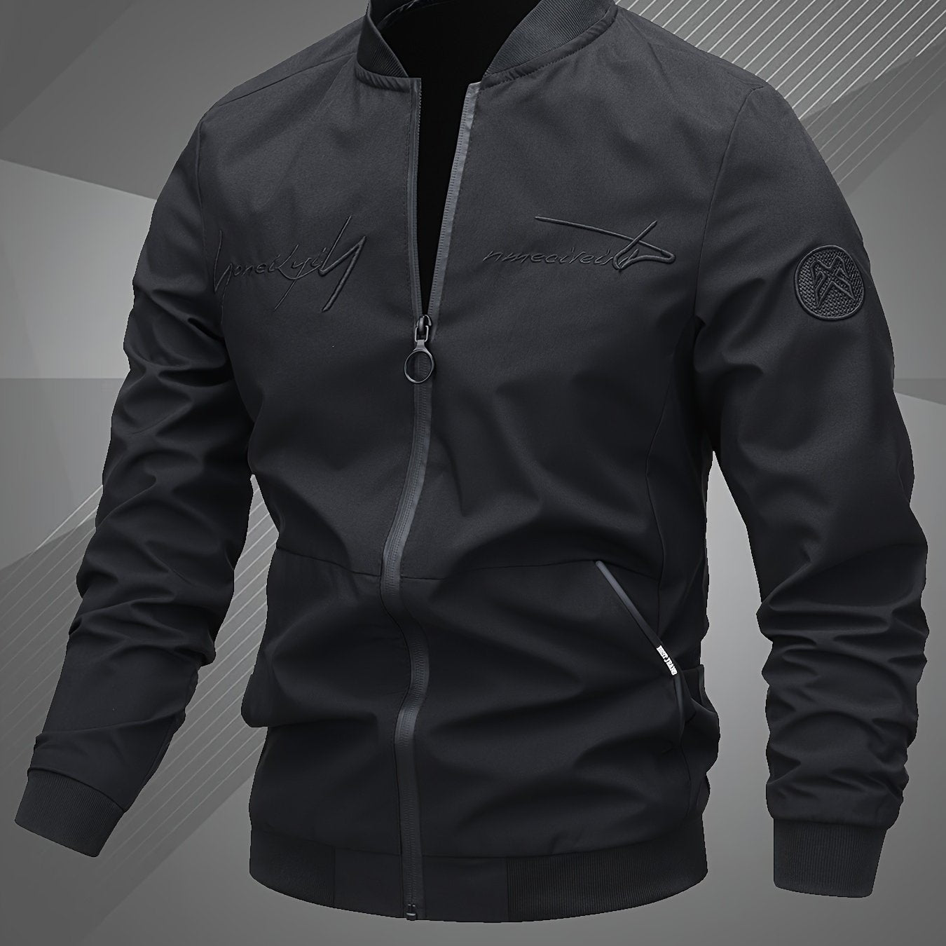 Men'S Letter Embroidered Casual Bomber Jacket