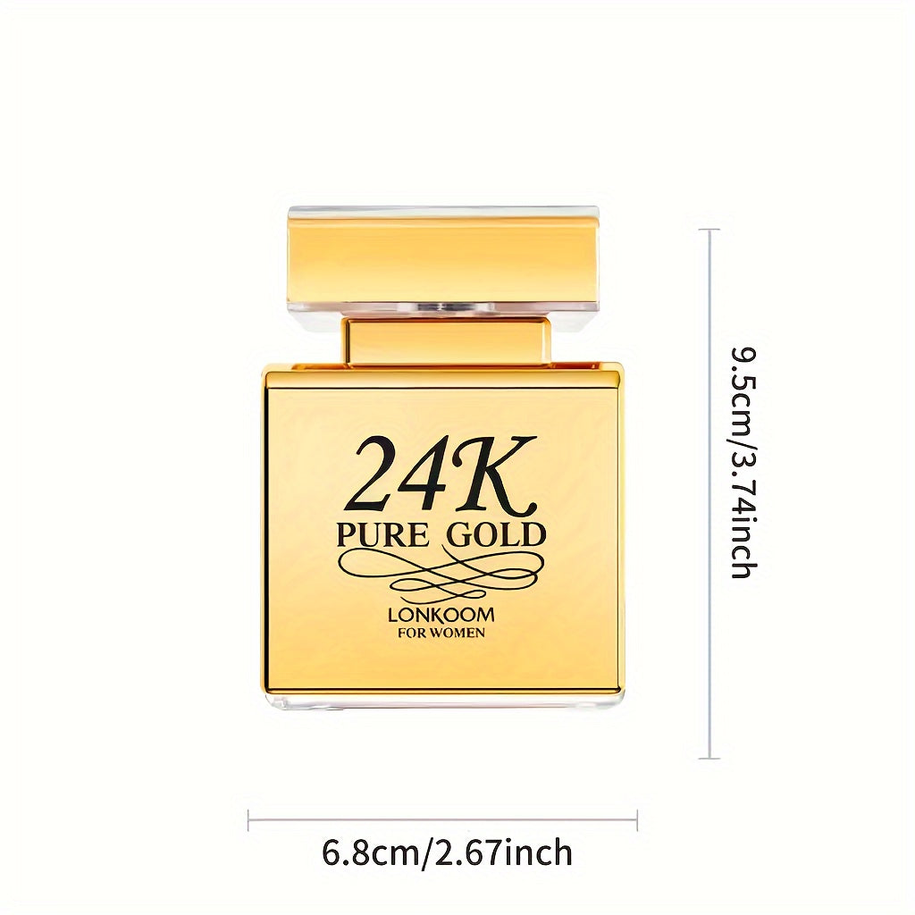 3.38oz Eau De Parfum For Women, LONKOOM 24K Pure Gold, Refreshing And Long Lasting Fragrance With Fruity Notes, Perfume For Dating And Daily Life, A Perfect Gift For Her