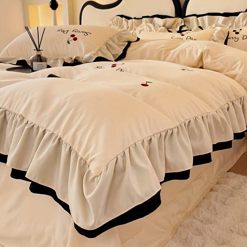Light Luxury High-end Jacquard Embroidered Lace Four Piece Bedding Set, Suitable For Weddings And All Seasons, Including One Duvet Cover, One Bed Sheet, Two Pillowcases, Without A Core