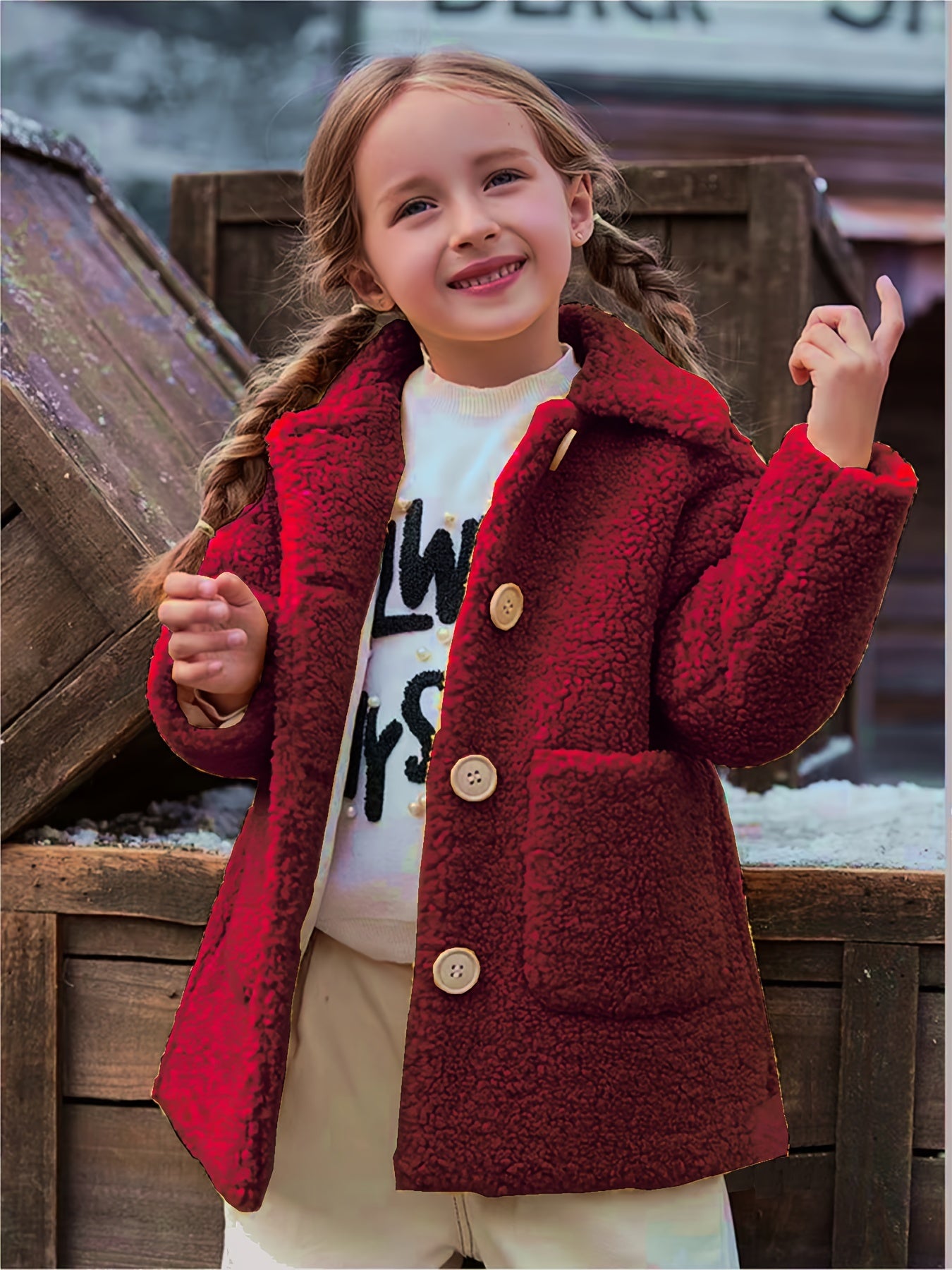 Girls' Cozy Fleece Jacket - Two-Tone Color Block with Plush Lining, Long Sleeves & Button Front, Casual Korean Style Winter Outerwear for Youngsters, Youngsters'S Winter Jacket | Buttonup Front Jacket | Plush Lining Jacket