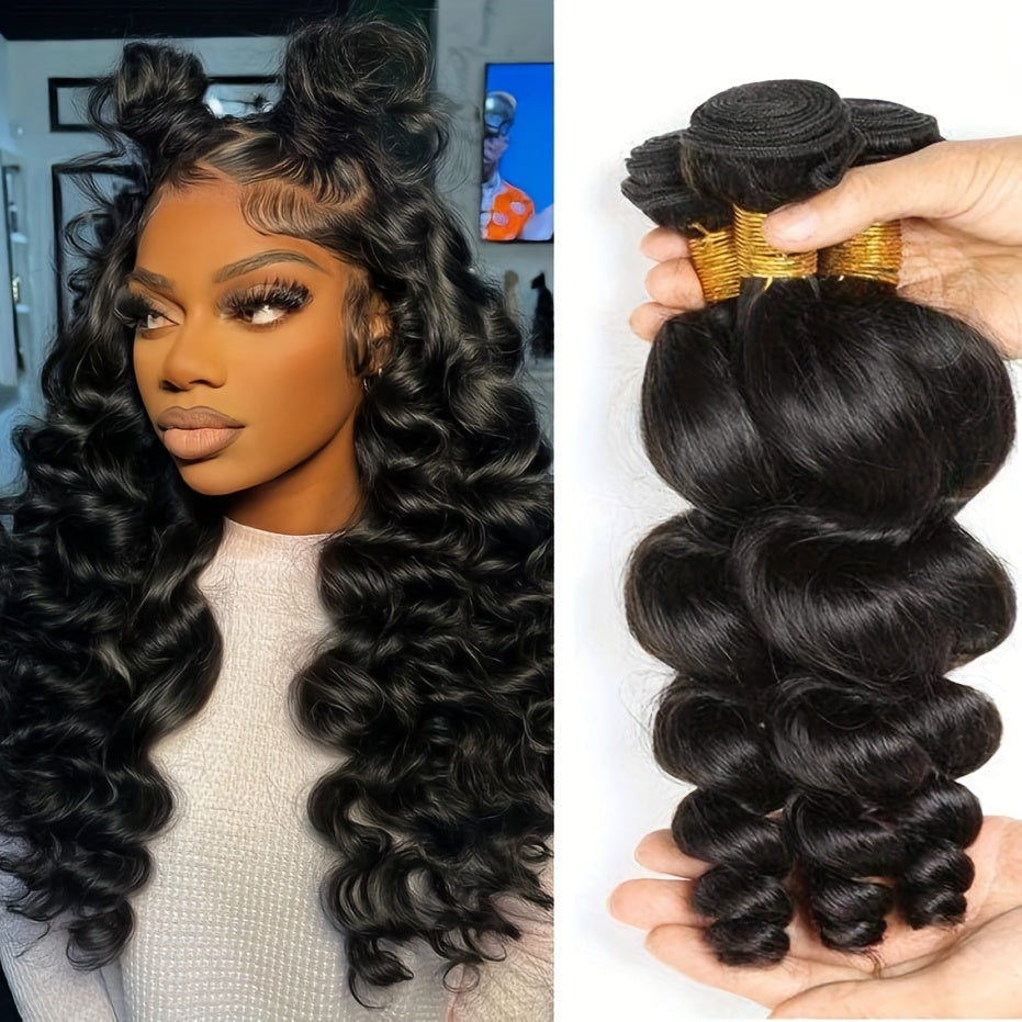 Loose Wave Bundles Human Hair 3 Bundles Deal 100% Unprocessed Brazilian Virgin Hair Loose Wave Bundles Real Human Hair Extensions For Women No Mixed Natural Color No Shedding No Tangle