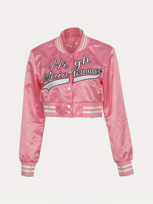 Fashion Long Sleeve Cropped Y2k Casual Sports Jacket, Letter Graphic Striped Jacket, Women's Tops