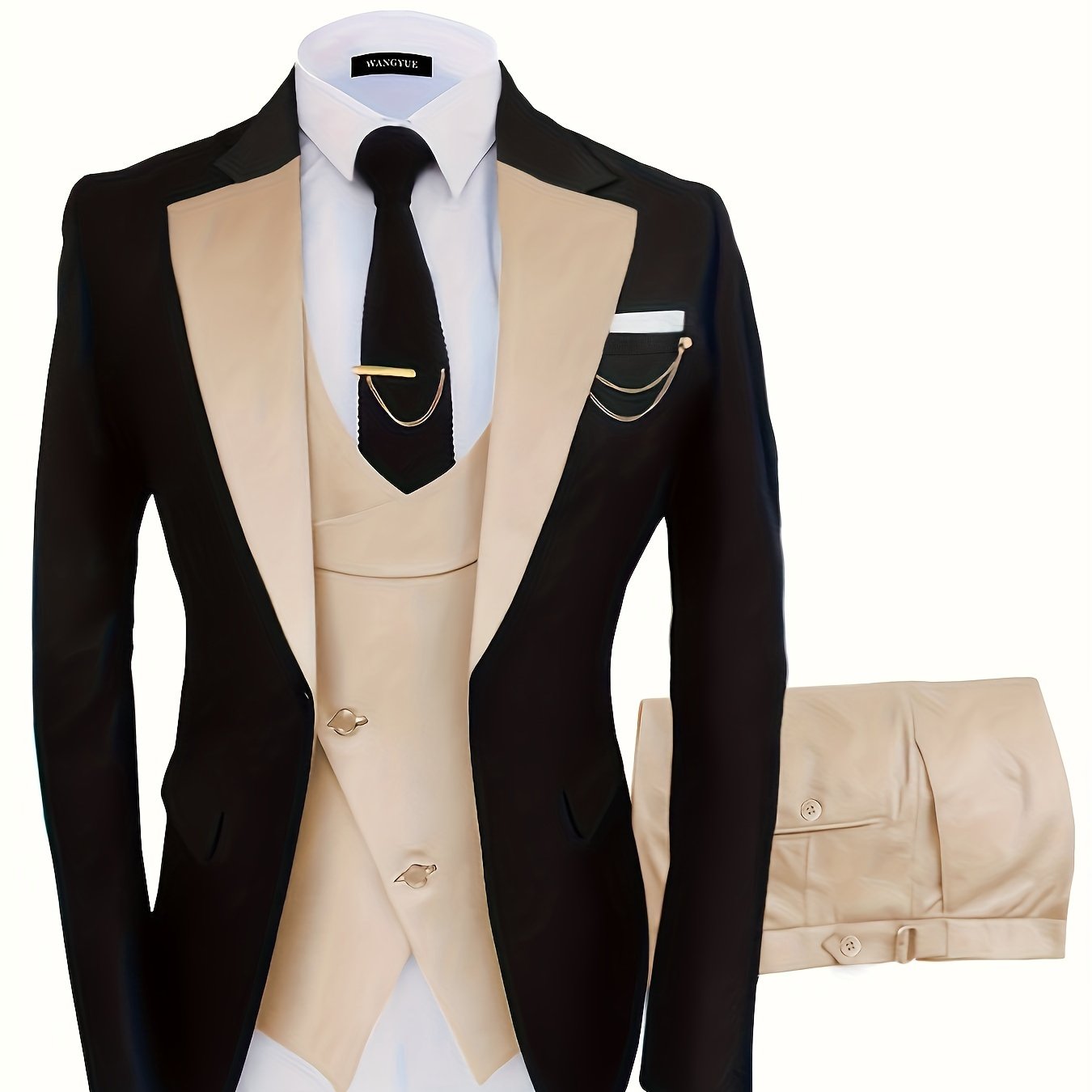 Formal 3 Pieces Set, Men's One Button Suit Jacket & Vest & Pants Suit Set For Business Dinner Wedding Party