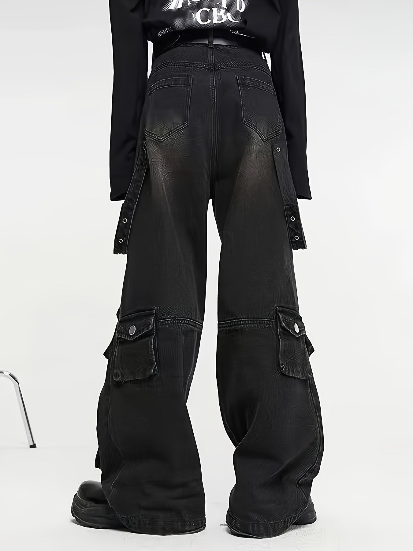 Ins Trendy High Street Retro Vintage Vintage Multi Pocket Workwear Jeans For Men, Heavyweight Washed Spicy Girls, Niche Straight Leg Stacking Pants, Gothic Hip-hop Style Loose And Versatile High Waisted Wide Leg Mop Pants, Wo