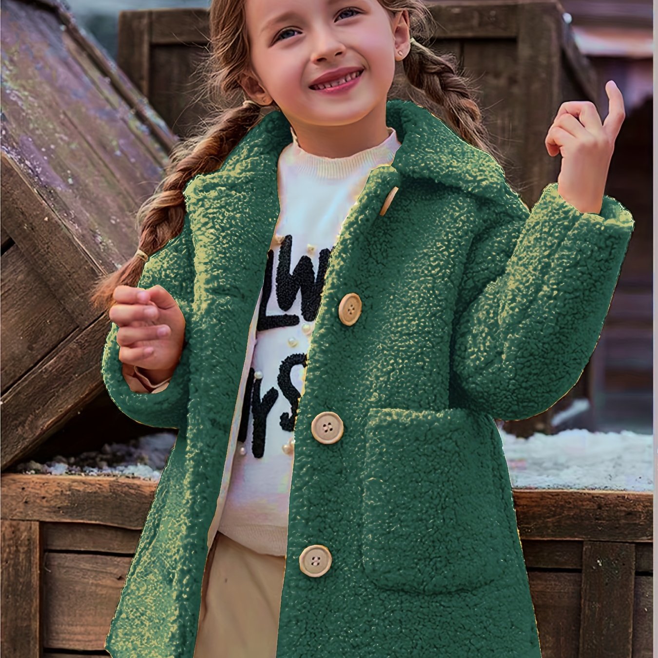 Girls' Cozy Fleece Jacket - Two-Tone Color Block with Plush Lining, Long Sleeves & Button Front, Casual Korean Style Winter Outerwear for Youngsters, Youngsters'S Winter Jacket | Buttonup Front Jacket | Plush Lining Jacket