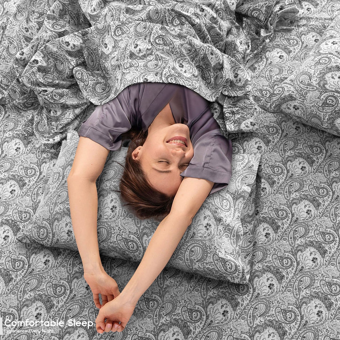 Lux Decor 6 Pieces Paisley Bed Sheet, Breathable Hotel Style Sheets, Microfiber Sheets Deep Pockets, Easy-Fit, Soft & Wrinkle Free Oeko-Tex Cooling Bed Sheets