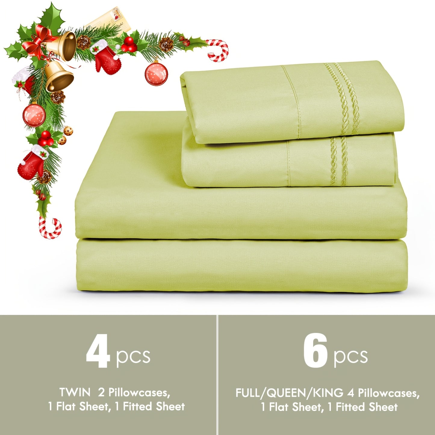 ClevaHome 6pcs Sheet Set Deep Pocket- Ultra Soft Machine Washable Luxury Bed Sheet Set - Shrinkage & Fade Resistant Embroidered Bedding Sheet, Christmas Bedding Supplies Replacement (4PCS for TWIN Size Sheet)
