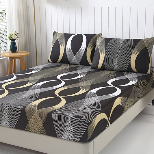 High-end Fleece 3pcs Bed Sheet Set - Skin-friendly Comfortable Plant Geometric Floral - 1pc Bed Sheet + 2pcs Pillowcase No Filling