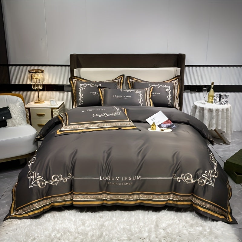 Luxurious European-style Brushed Four-piece Set Of Bedding For Autumn And Winter, With A Palace-style Duvet Cover, Bed Sheet, And Pillowcases.