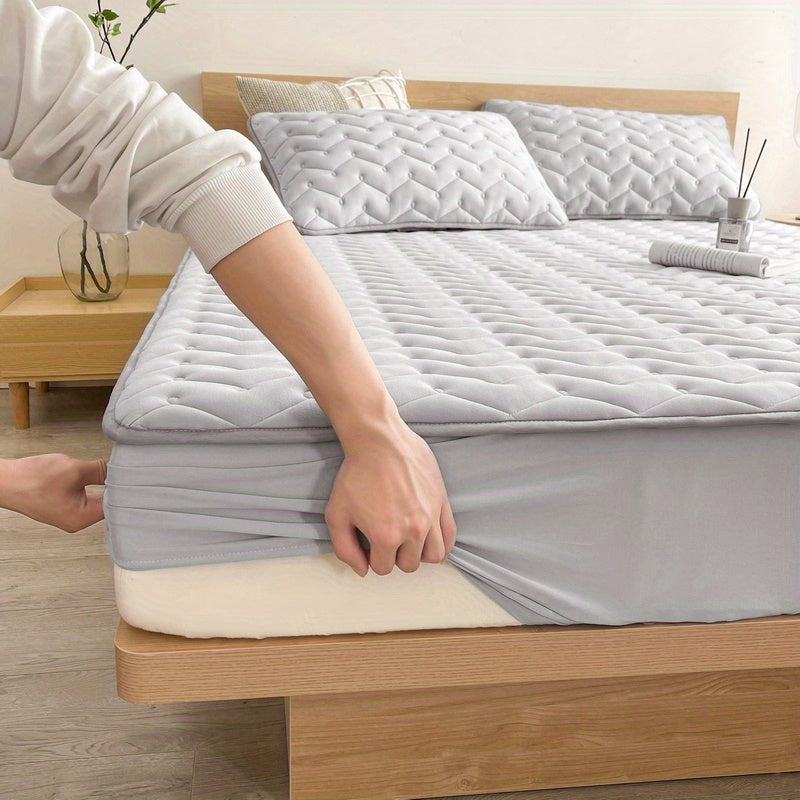 1pc Waterproof Fitted Sheet, Soft Comfortable Polyester Bedding Fitted Sheet, For Bedroom, Guest Room, With Deep Pocket, Fitted Bed Sheet Only