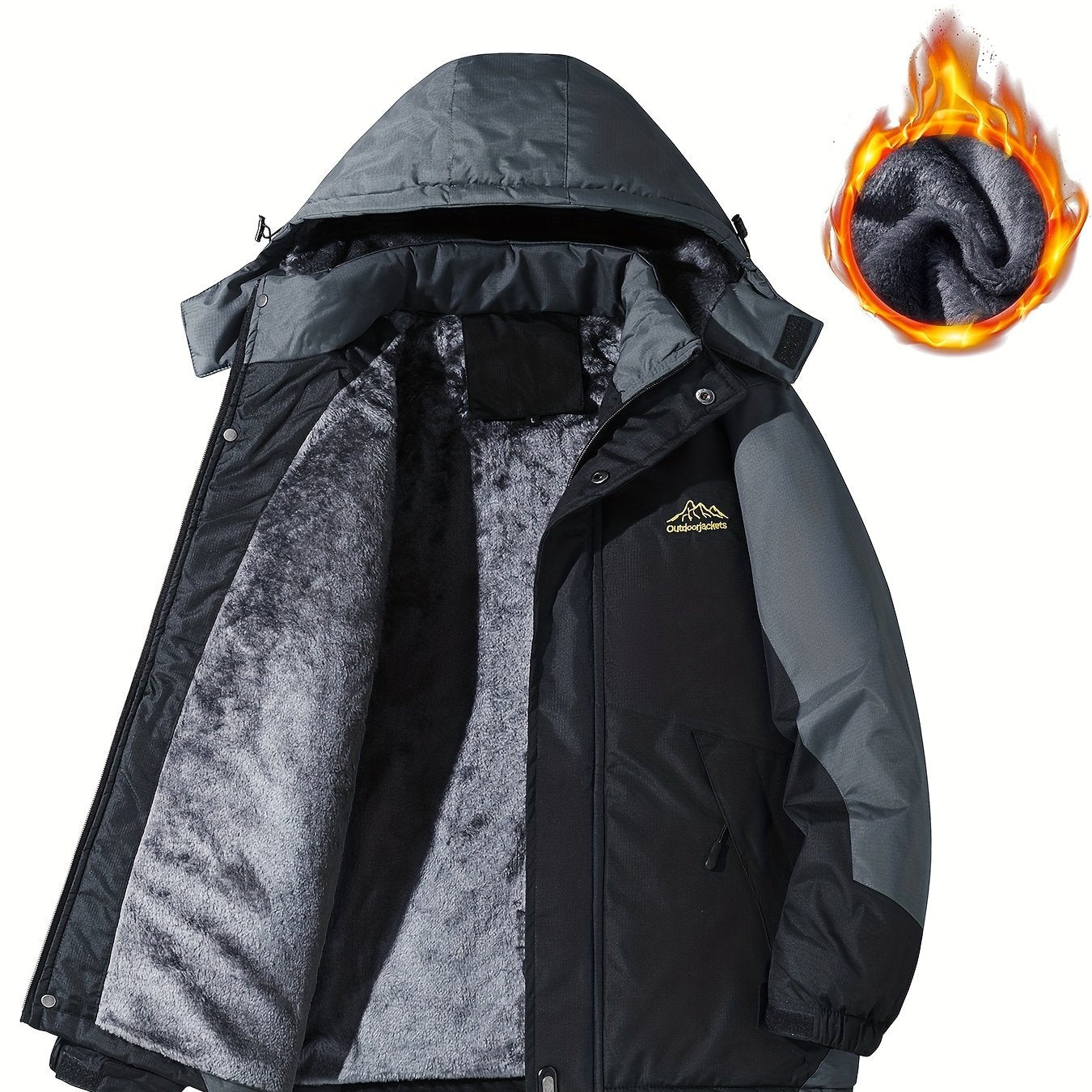 Men'S Casual Color Block Thick Hooded Jacket, Windproof Single-Layer Fleece Jacket for Fall Winter Jacket Gifts