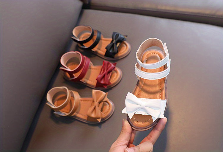 Adorable Bow-Adorned Casual Sandals For Baby Girls, Soft Sole Sandals Perfect For Walking