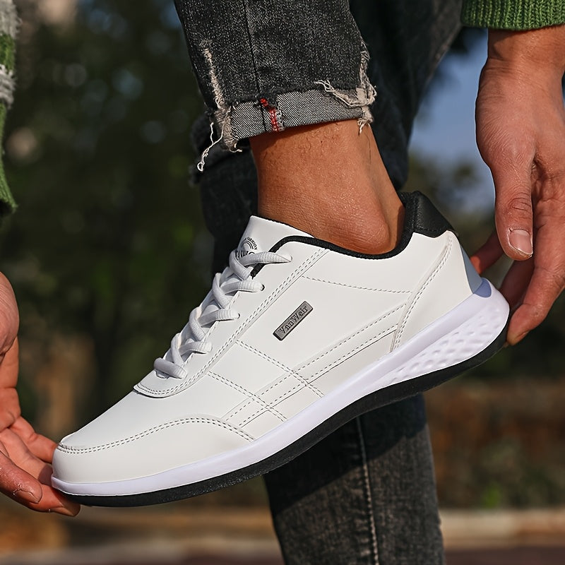 [Lightweight Running Shoes] VanWeir Men's Lightweight Running Shoes | Navy Blue & White, Stability Lace-Up Sneakers with MD/TPR Sole, Breathable Fabric Lining for Outdoor Sports, Hiking & Casual Wear