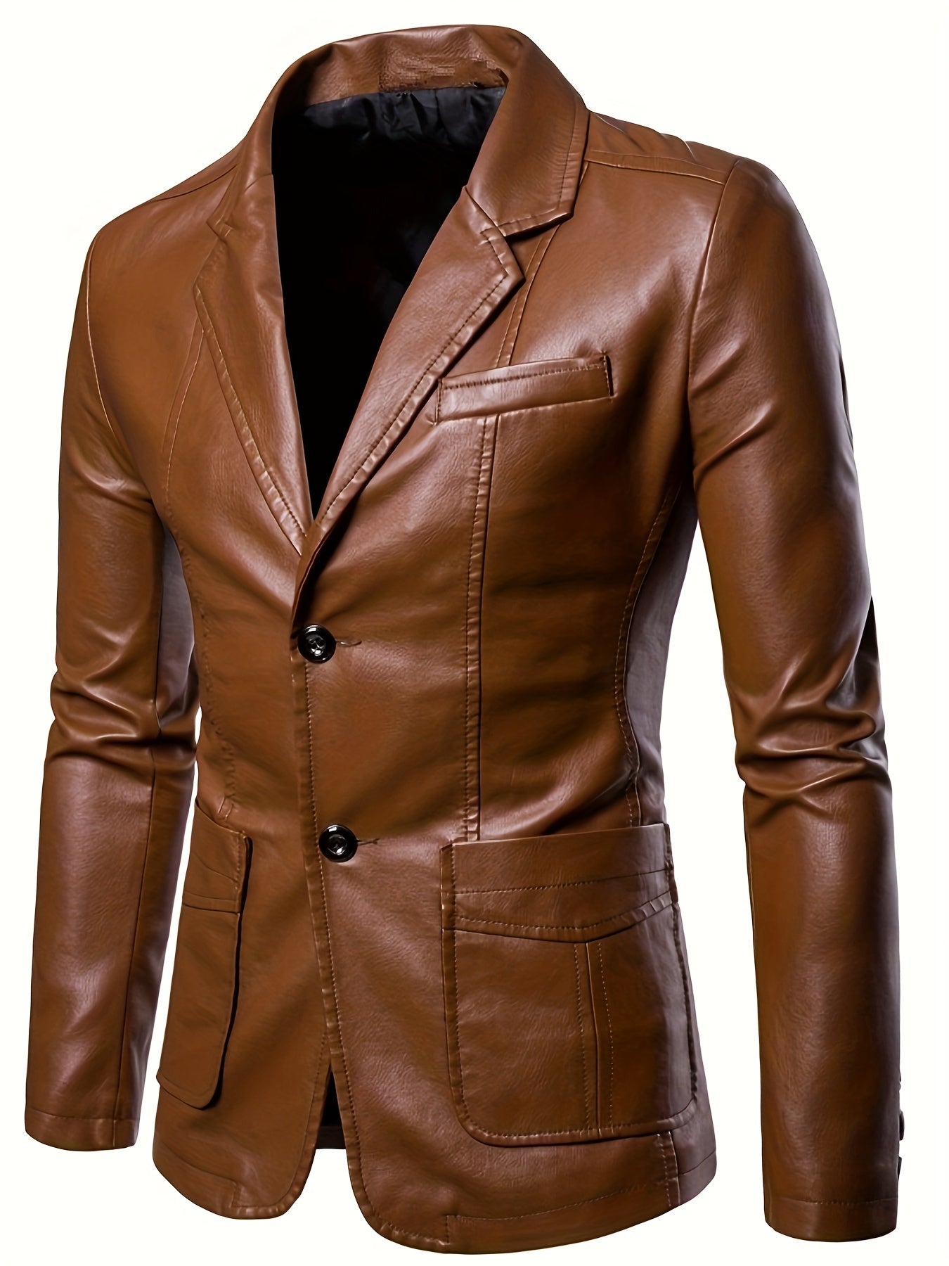 Men's PU Leather Jacket Casual Suit For Autumn And Winter, Old Money Style