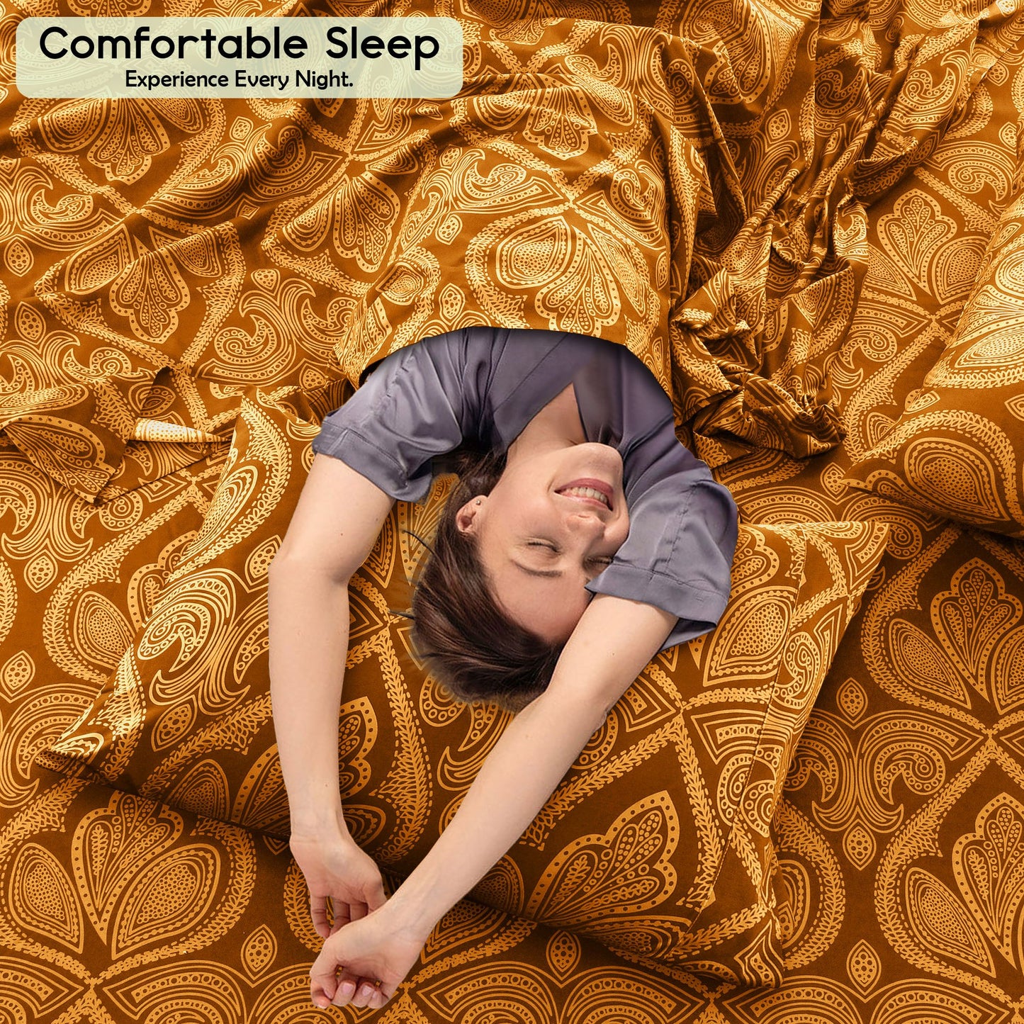 Lux Decor 6 Pieces Paisley Bed Sheet, Breathable Hotel Style Sheets, Microfiber Sheets Deep Pockets, Easy-Fit, Soft & Wrinkle Free Oeko-Tex Cooling Bed Sheets