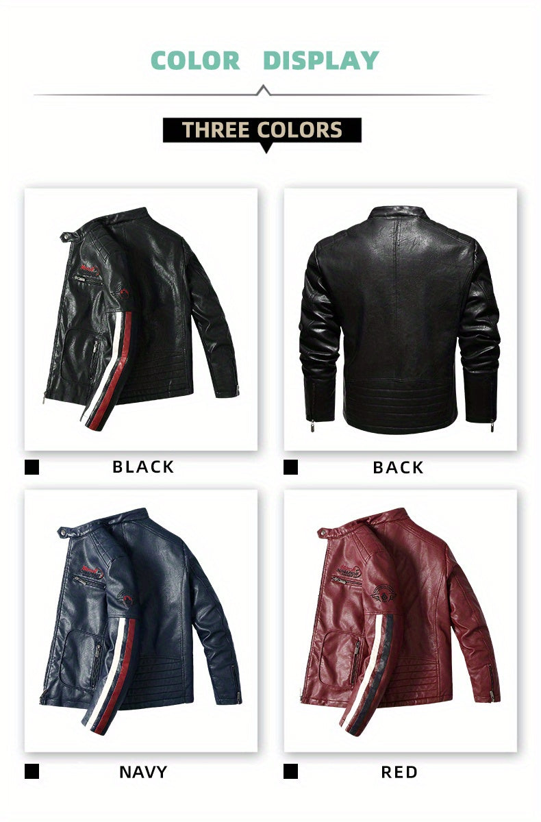Men's Racing Suit Color-Blocking Jacket Motorcycle PU Jacket