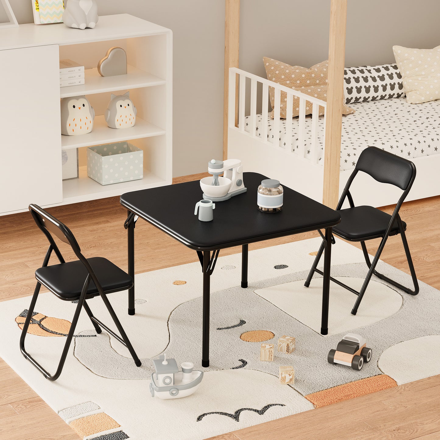 Folding Table and Set, Table and Chair with PU Soft Cushion for Eating, Reading and Playing