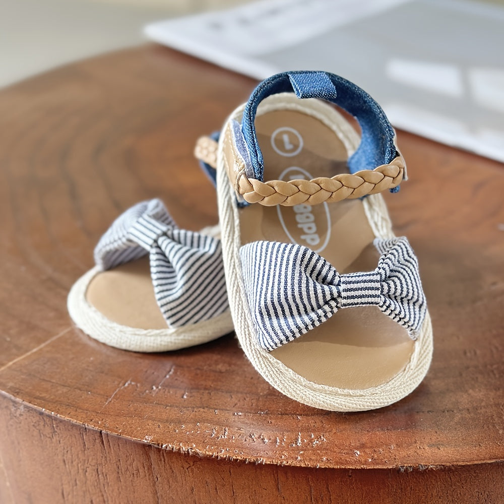Adorable Toddler Girls Bow Sandals with Delicate Fabric Bows - Flexible Braided Strap, Non-slip Soft Sole for Playful Steps - Adjustable Hook & Loop Fastener for Secure Fit - Perfect Summer Shoes for Little Explorers