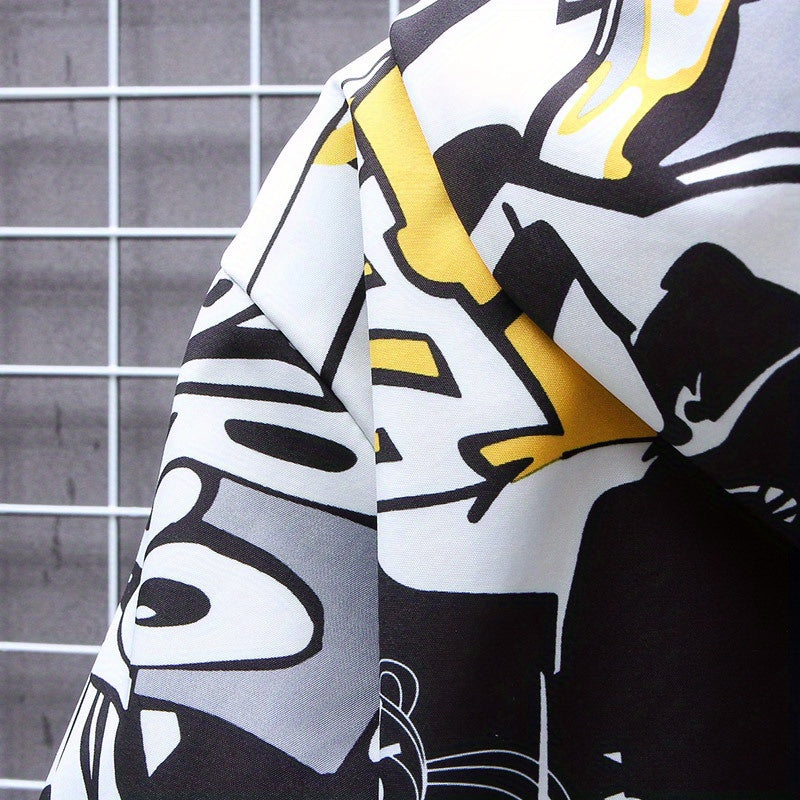 Spring And Autumn Men's Fashion Graffiti Mid Length Windbreaker Popular Hooded And Handsome Men's Jacket Popular Versatile Men's And Women's Same Windbreaker Jacket