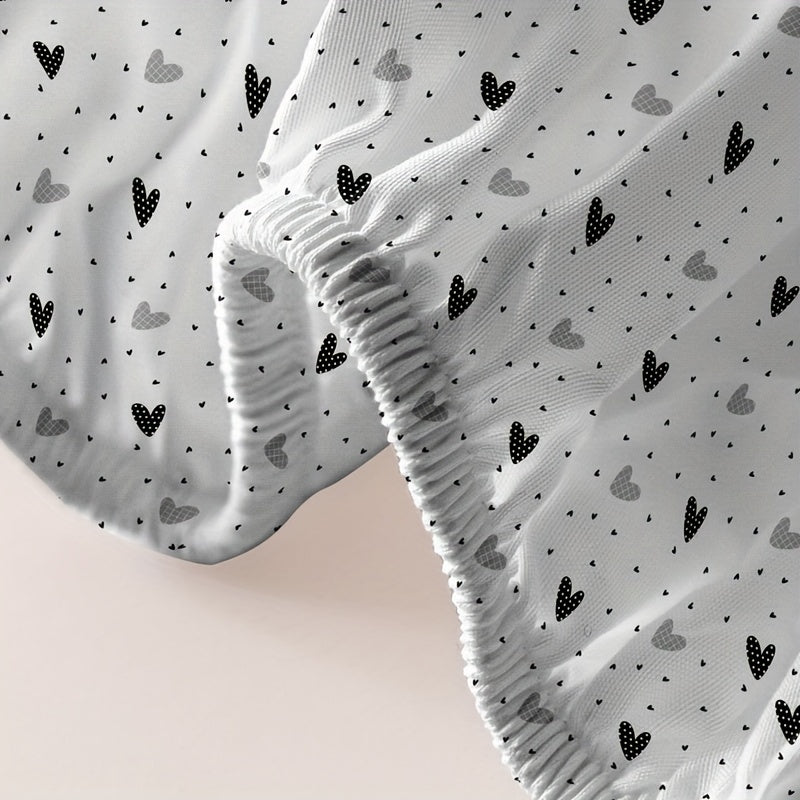 1pc Brushed Fitted Sheet, Soft Comfortable Heart Print Bedding Fitted Sheet, For Bedroom, Guest Room, With Deep Pocket, Fitted Bed Sheet Only, Without Pillowcase
