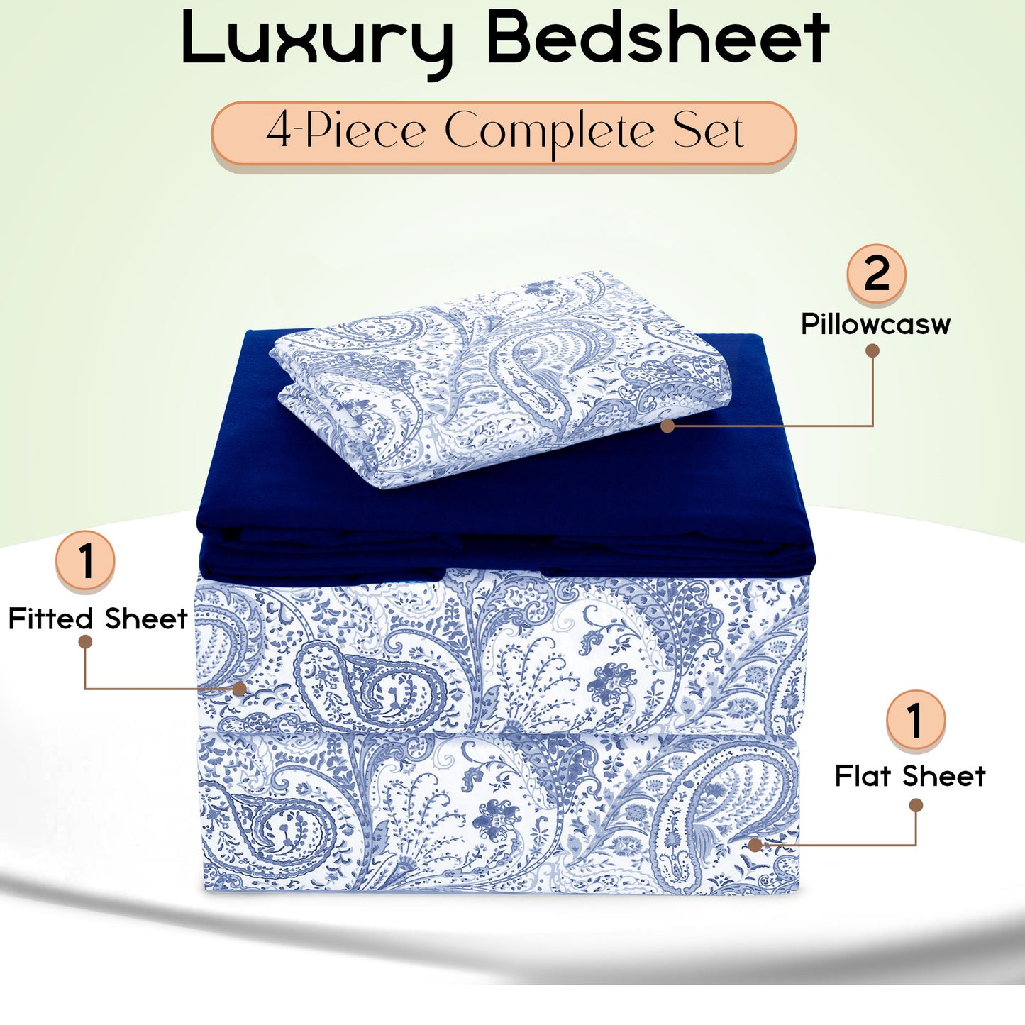 Lux Decor 6 Pieces Paisley Bed Sheet, Breathable Hotel Style Sheets, Microfiber Sheets Deep Pockets, Easy-Fit, Soft & Wrinkle Free Oeko-Tex Cooling Bed Sheets