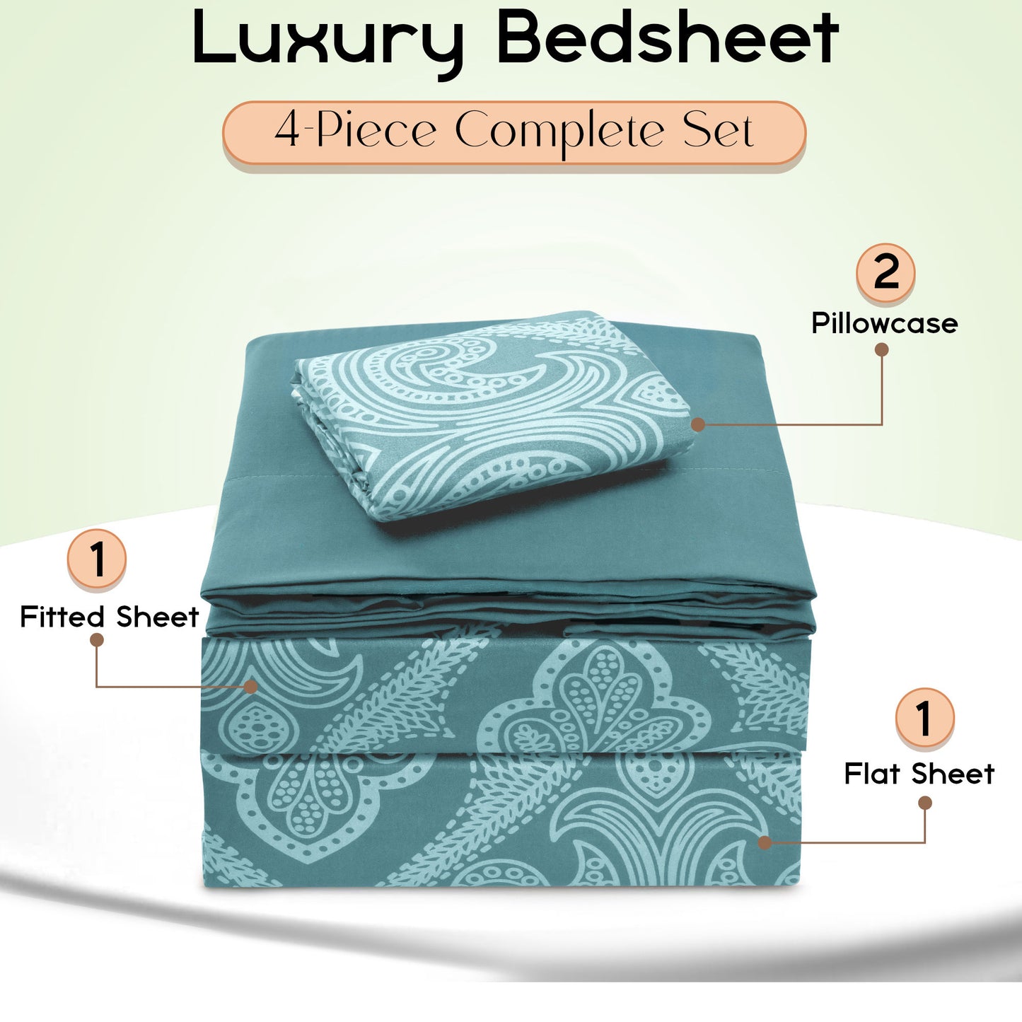 Lux Decor 6 Pieces Paisley Bed Sheet, Breathable Hotel Style Sheets, Microfiber Sheets Deep Pockets, Easy-Fit, Soft & Wrinkle Free Oeko-Tex Cooling Bed Sheets