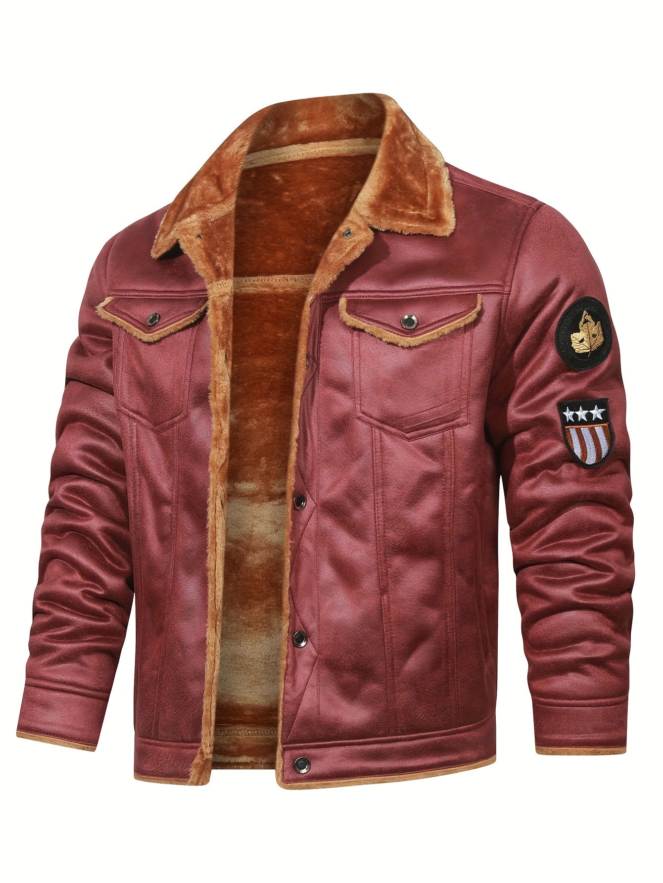Men's Casual Polyester Jacket with Faux Lining, Solid Color, Long Sleeve, Single Breasted Placket, Non-Stretch Fabric, Regular Length, with Pockets - Daily & Casual Wear, Chilly Weather Apparel | Subtle Embellished Jacket | F