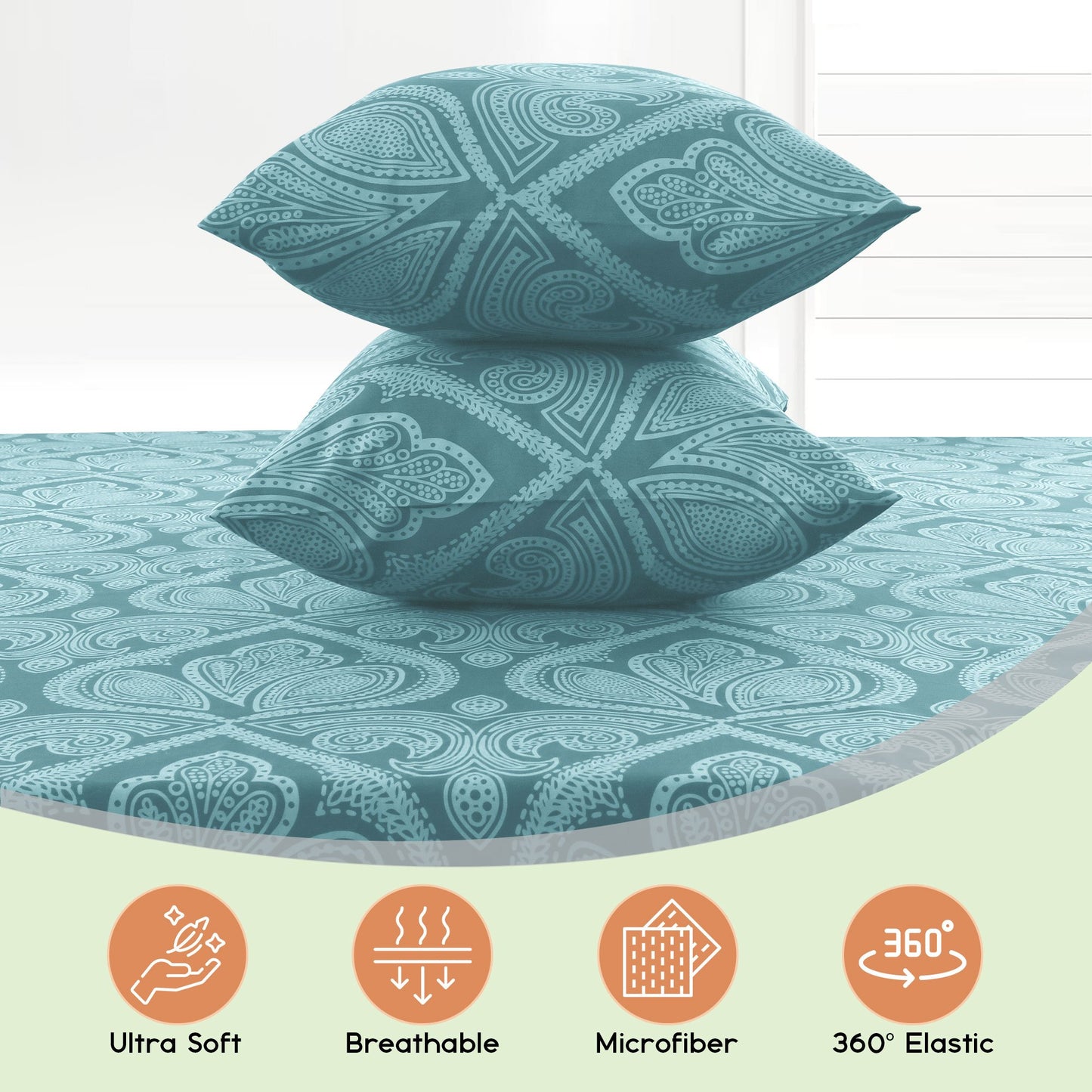 Lux Decor 6 Pieces Paisley Bed Sheet, Breathable Hotel Style Sheets, Microfiber Sheets Deep Pockets, Easy-Fit, Soft & Wrinkle Free Oeko-Tex Cooling Bed Sheets