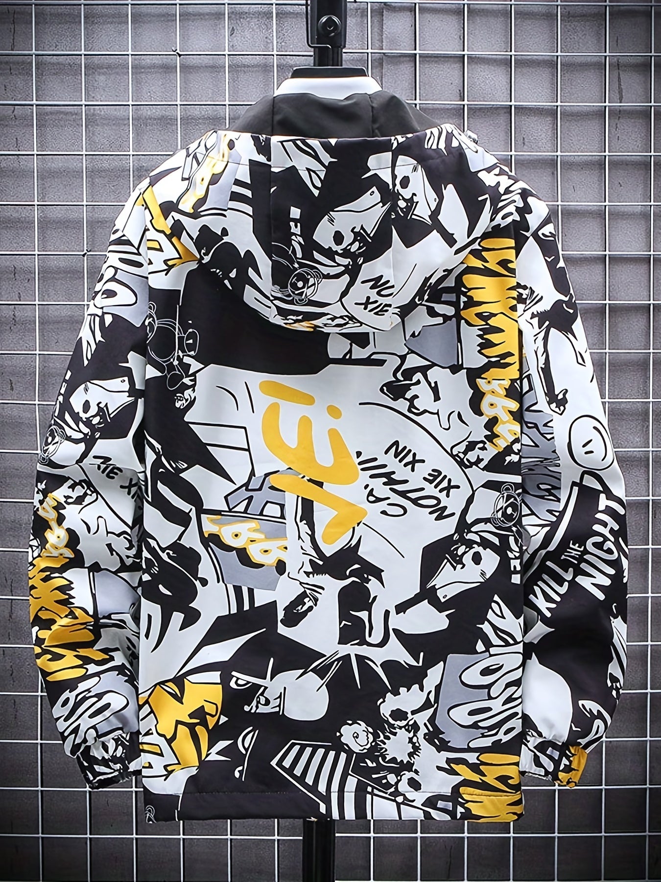 Spring And Autumn Men's Fashion Graffiti Mid Length Windbreaker Popular Hooded And Handsome Men's Jacket Popular Versatile Men's And Women's Same Windbreaker Jacket