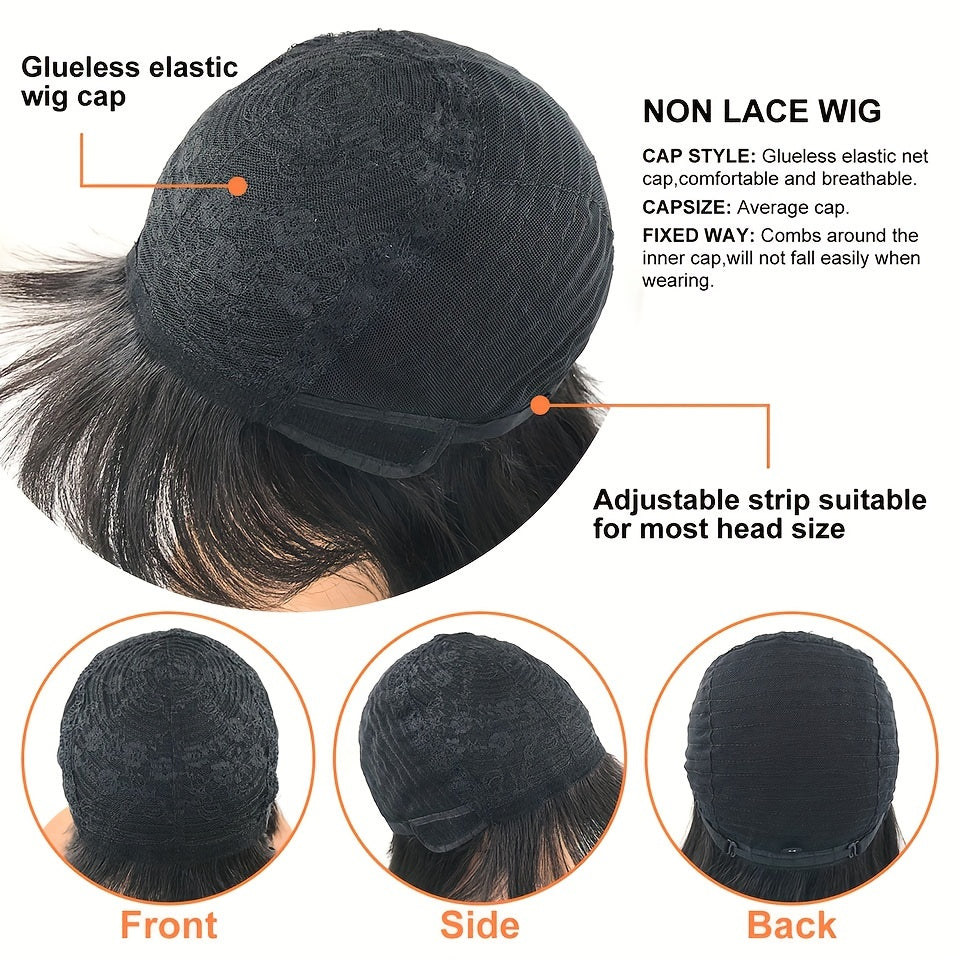 Elegant Natural Black Straight Bob Wig with Side Bangs for Women - 150% Density, Glueless Human Hair, Machine Made, Brazilian Virgin Hair