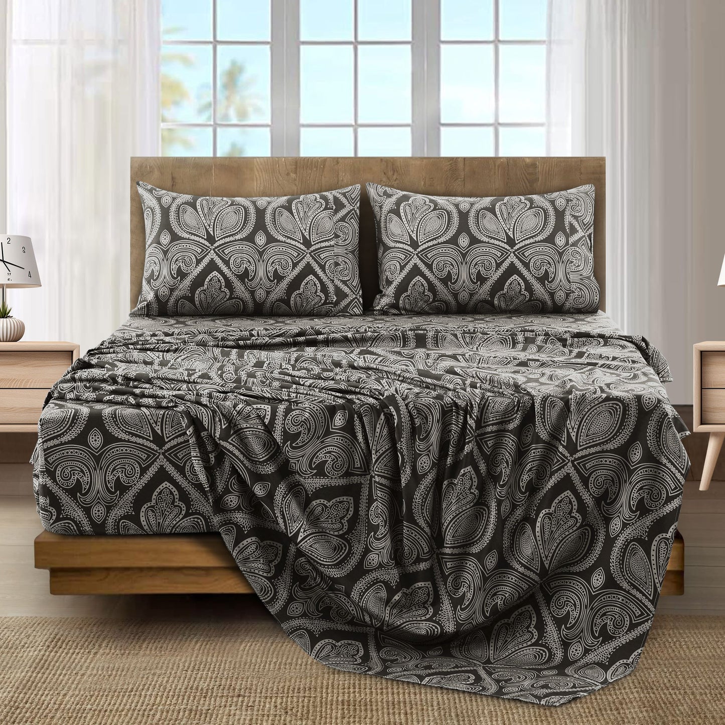 Lux Decor 6 Pieces Paisley Bed Sheet, Breathable Hotel Style Sheets, Microfiber Sheets Deep Pockets, Easy-Fit, Soft & Wrinkle Free Oeko-Tex Cooling Bed Sheets