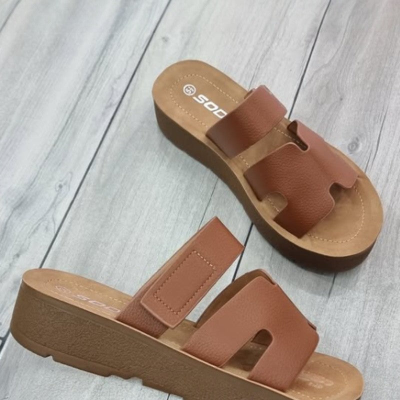 Women Open Round Toe Double Strap Slide On Sandal