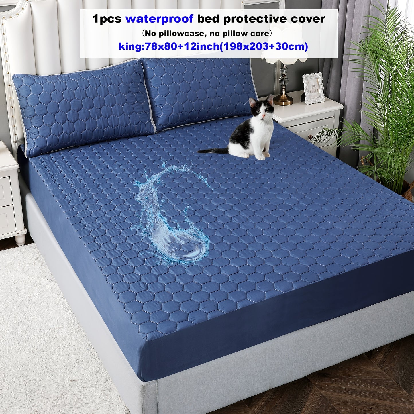 1pc Deluxe Waterproof Three-Layer Thickened Fitted Bed Sheet - Breathable, Non-Slip, Reversible, Machine Washable, All-Season Mattress Protector - Perfect for Hotel Guest Room, Dorm, Deep Pocket Mattress, Eid al-Adha Gift Ide