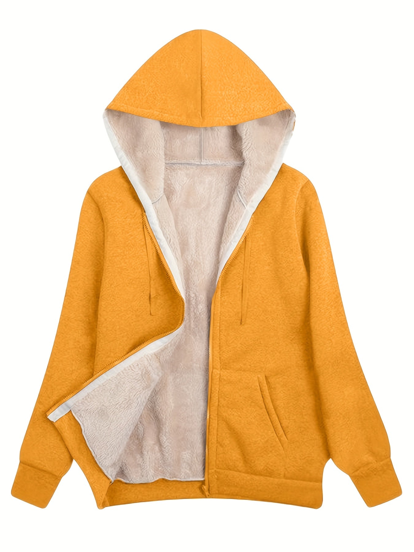 Cozy Fuzzy Hooded Jacket for Women - Zip Up, Drawstring Long Sleeve, Solid Color Outerwear - Stylish, Versatile & Warm, Perfect for All Seasons - Premium Quality Fashion Clothing
