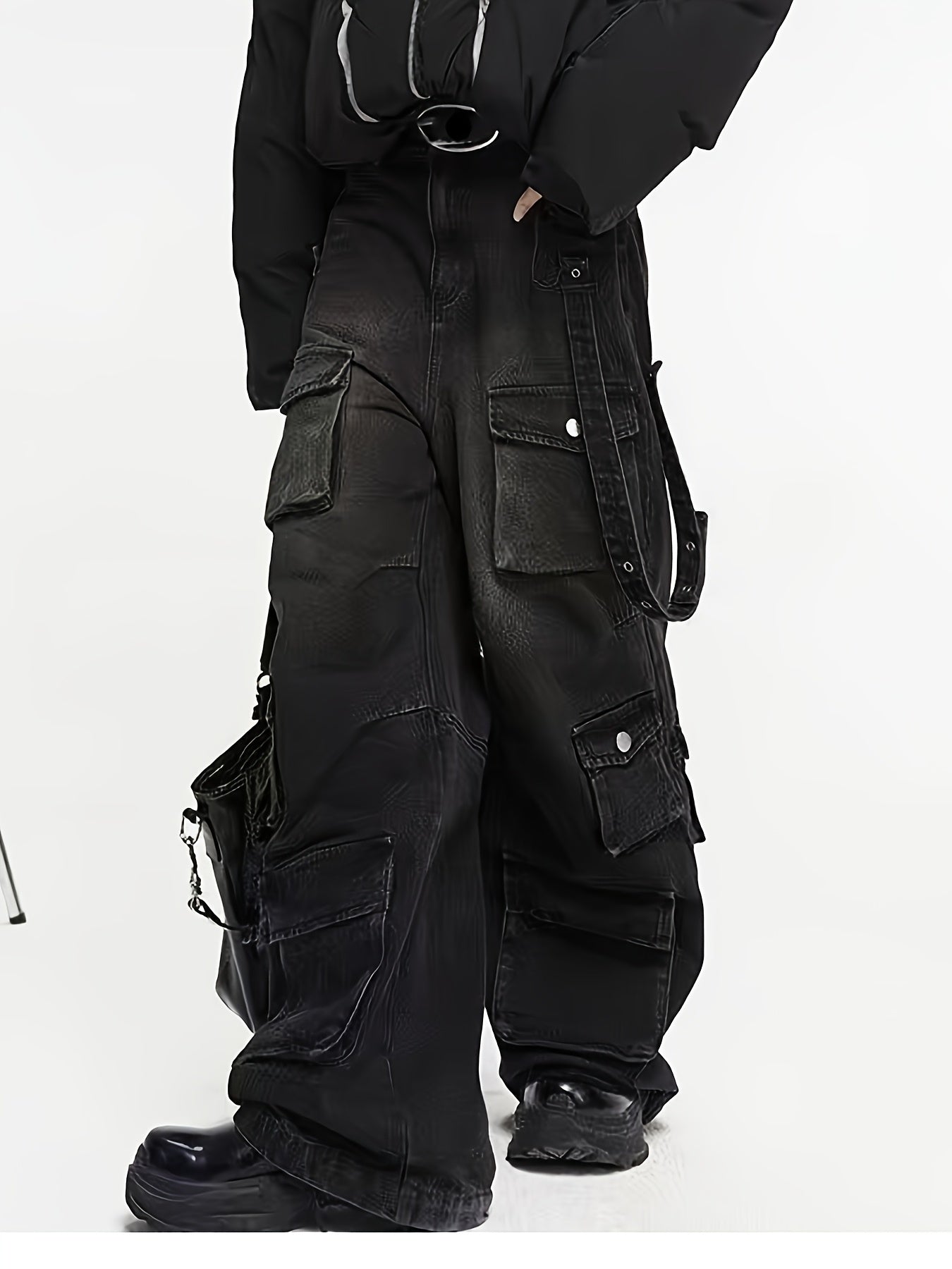 Ins Trendy High Street Retro Vintage Vintage Multi Pocket Workwear Jeans For Men, Heavyweight Washed Spicy Girls, Niche Straight Leg Stacking Pants, Gothic Hip-hop Style Loose And Versatile High Waisted Wide Leg Mop Pants, Wo