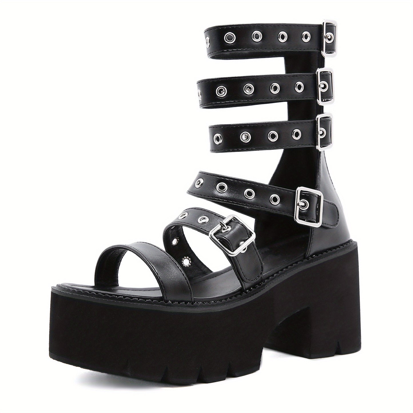 Women's Chunky Heeled Sandals, Punk Style Buckle Straps Platform Shoes, Stylish Going Out Sandals