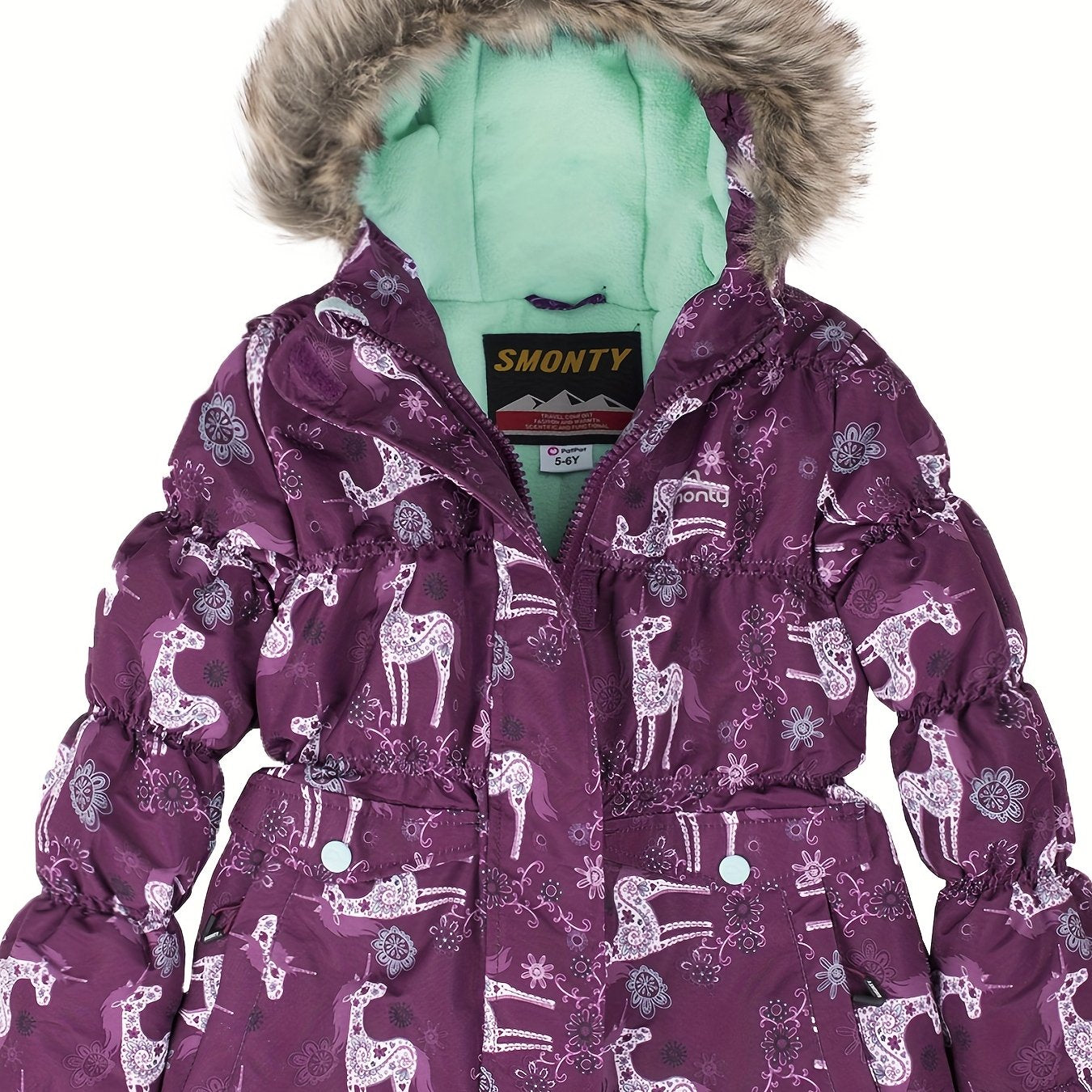 Kids' Waterproof and Warm Snowflake Ski Jacket - Insulated Hooded Winter Coat with Adjustable cuffs, Hem and Waistband - Ideal for Girls' Winter Outdoor Activities