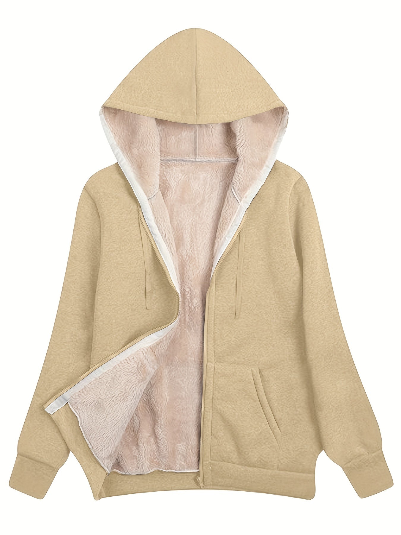 Cozy Fuzzy Hooded Jacket for Women - Zip Up, Drawstring Long Sleeve, Solid Color Outerwear - Stylish, Versatile & Warm, Perfect for All Seasons - Premium Quality Fashion Clothing