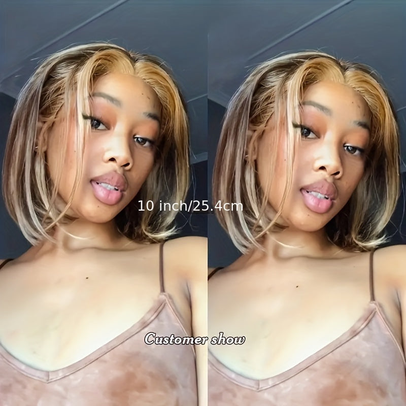 Gift for Girlfriend mother Handwoven Bob wig 5x1 HD Clear front lace wig Human Hair Pre-pulled Human Hair No Glue wig Human Hair 180% density Straight lace wig Ladies natural color