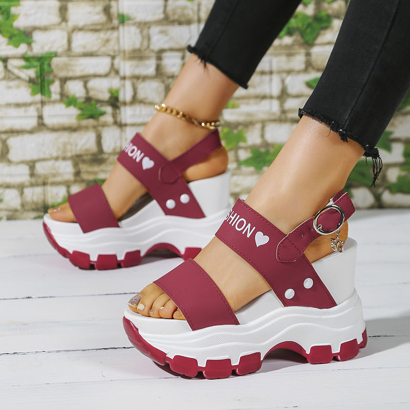 Casual Elegance Open-Toe Wedge Sandals, Solid Color with Strappy Back & Metal Buckle, Comfortable Platform Heel Fashion Footwear for Women
